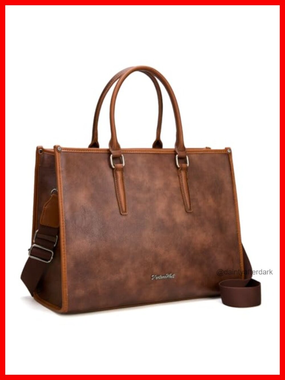 Vegan Leather Laptop Tote Bag 15.6 Inch Business Work Briefcase Adjustable Strap